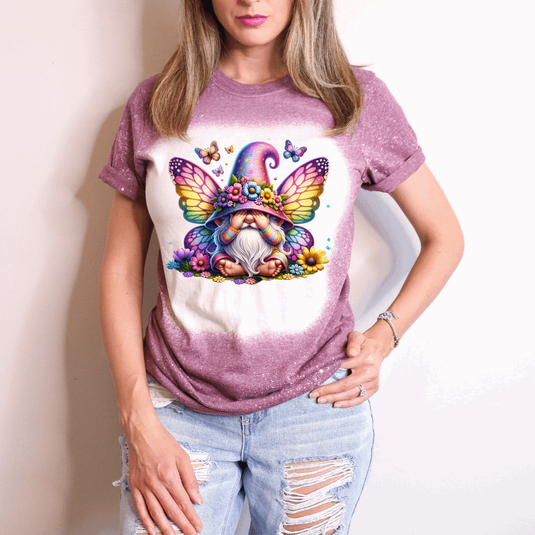 Whimsical Fairy Gnome Graphic Bleached T-Shirt