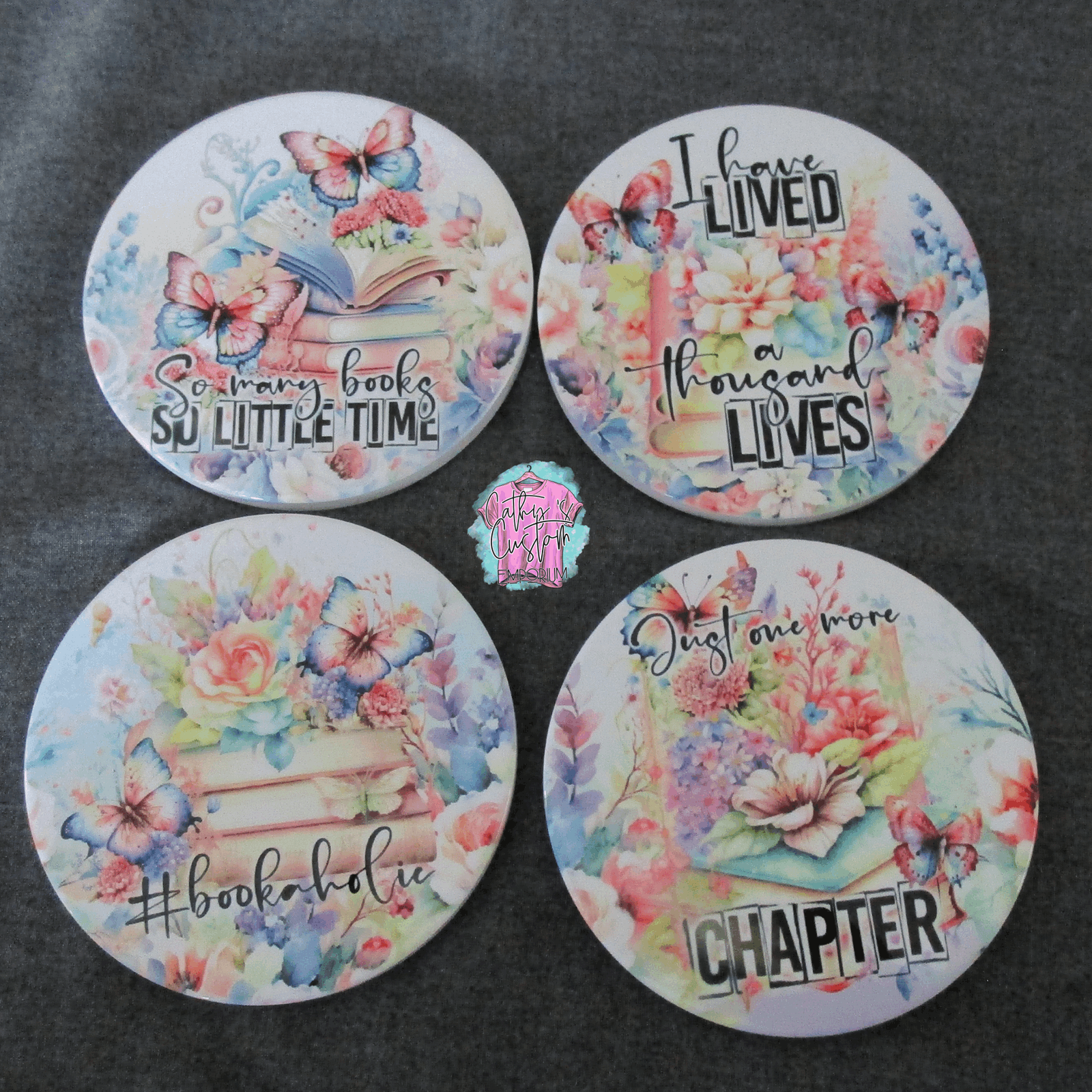 Bookworm Bliss 4 Piece Coaster Set - Cathy's Custom Emporium