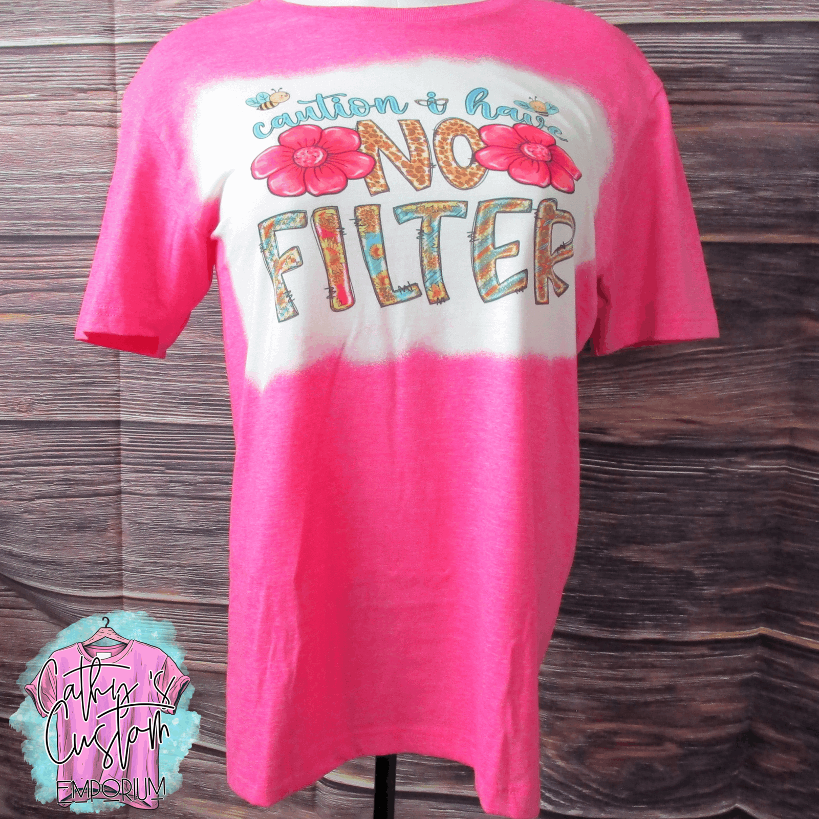 Caution I Have No Filter Bleached Graphic Tee - Cathy's Custom Emporium