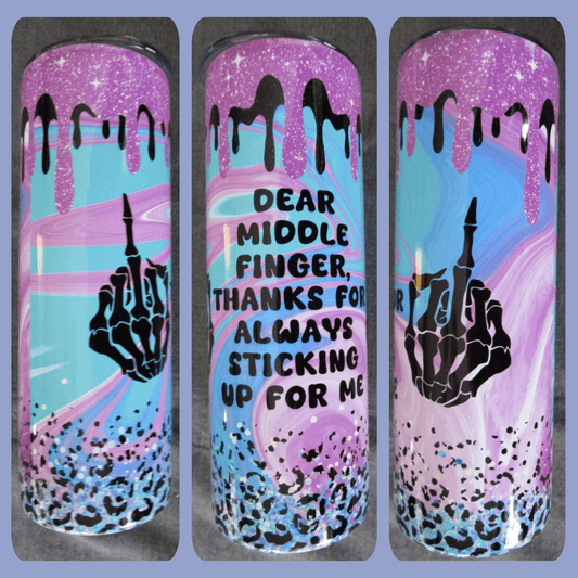 Dear Middle Finger Thank You for Always Sticking Up for Me 20 Ounce Stainless Steel Travel Tumbler - Cathy's Custom Emporium