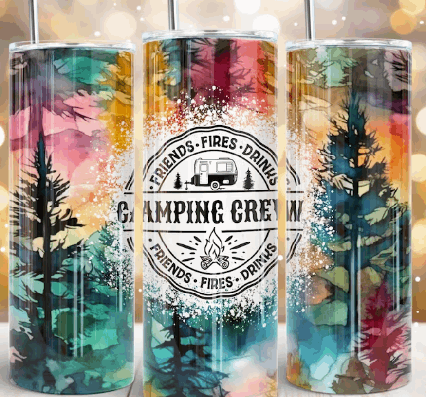 Friends Fires Drinks Camping Crew  20 Ounce Tumbler - Cathy's Custom Emporium