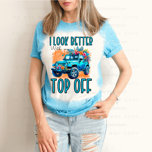 I Look Better with My Top Off Blue Jeep Bleached Graphic Tee - Cathy's Custom Emporium