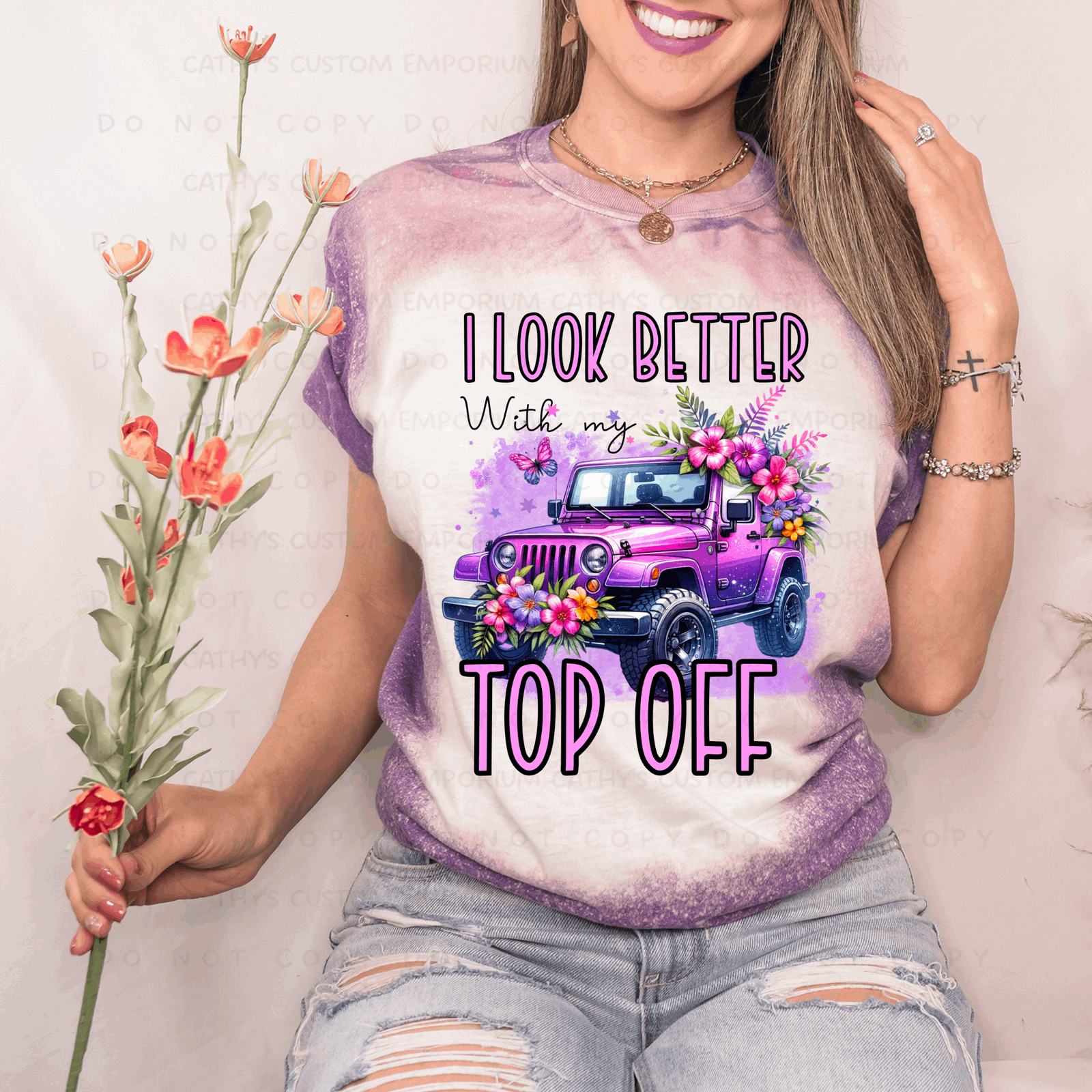 I Look Better with My Top Off Purple Jeep Bleached Graphic Tee - Cathy's Custom Emporium