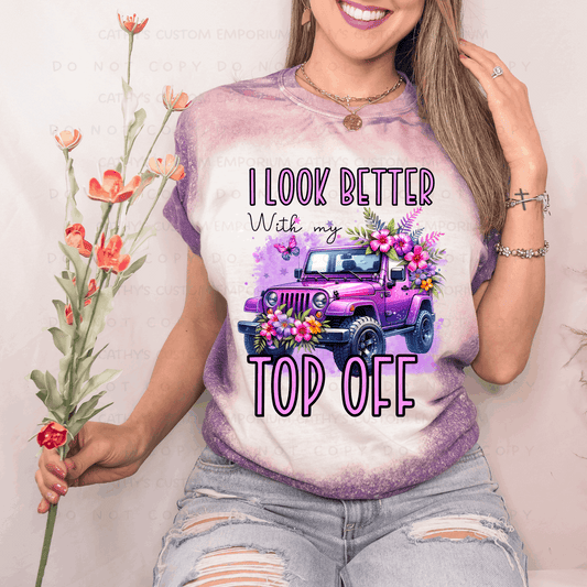 I Look Better with My Top Off Purple Jeep Bleached Graphic Tee - Cathy's Custom Emporium
