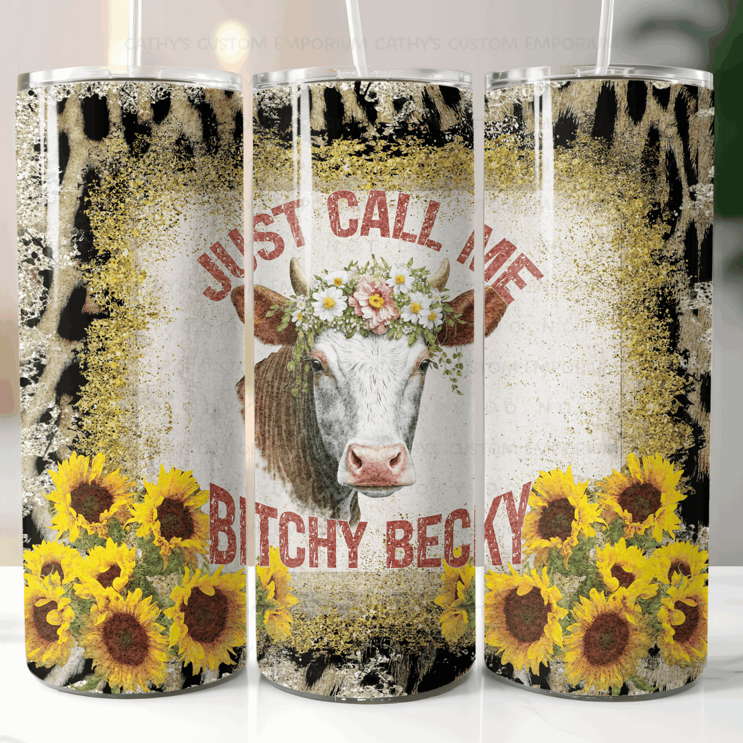 Just Call Me Bitchy Becky Cow 20 Ounce Stainless Steel Tumbler - Cathy's Custom Emporium