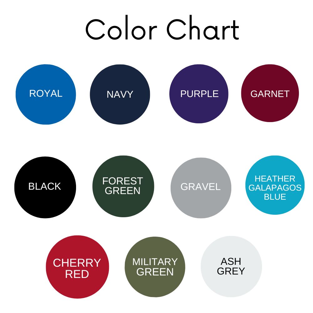 Color Chart for Choices for dark colored shirts