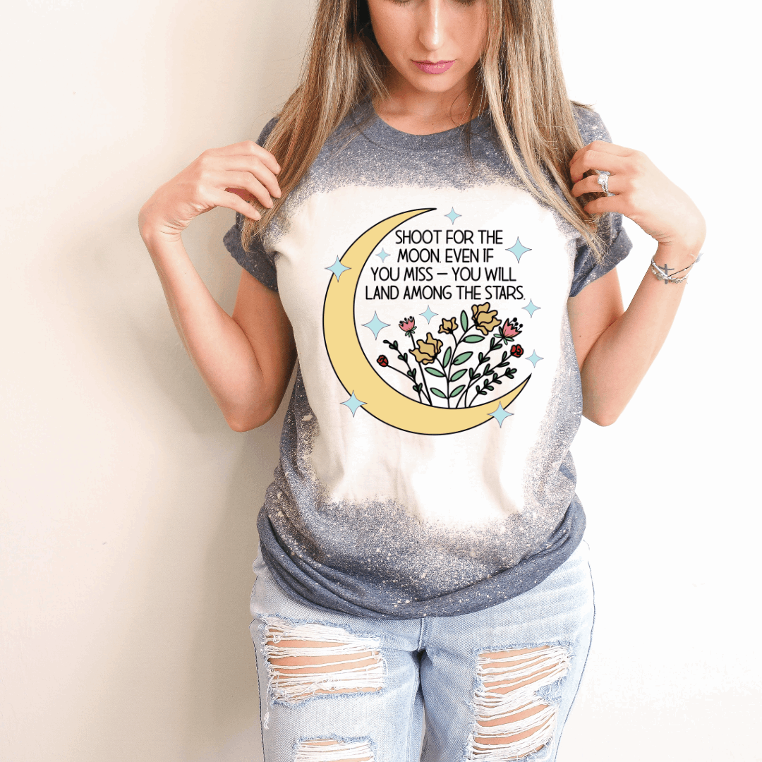 Shoot For The Moon Women's Bleached Graphic Tee Shirt - Cathy's Custom Emporium