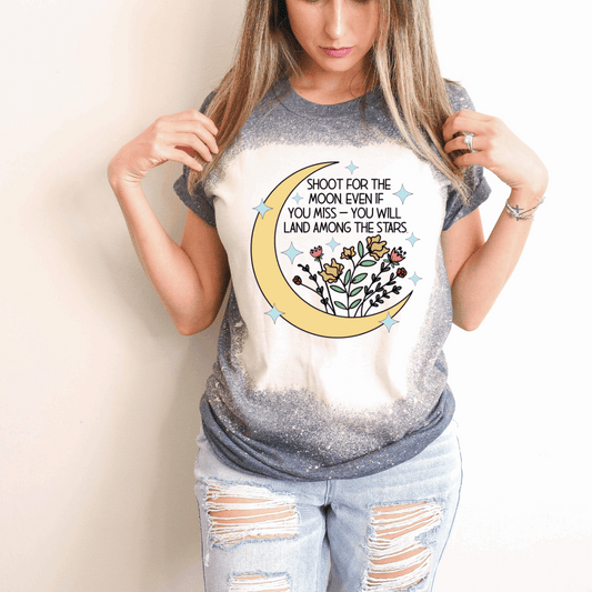 Shoot For The Moon Women's Bleached Graphic Tee Shirt - Cathy's Custom Emporium