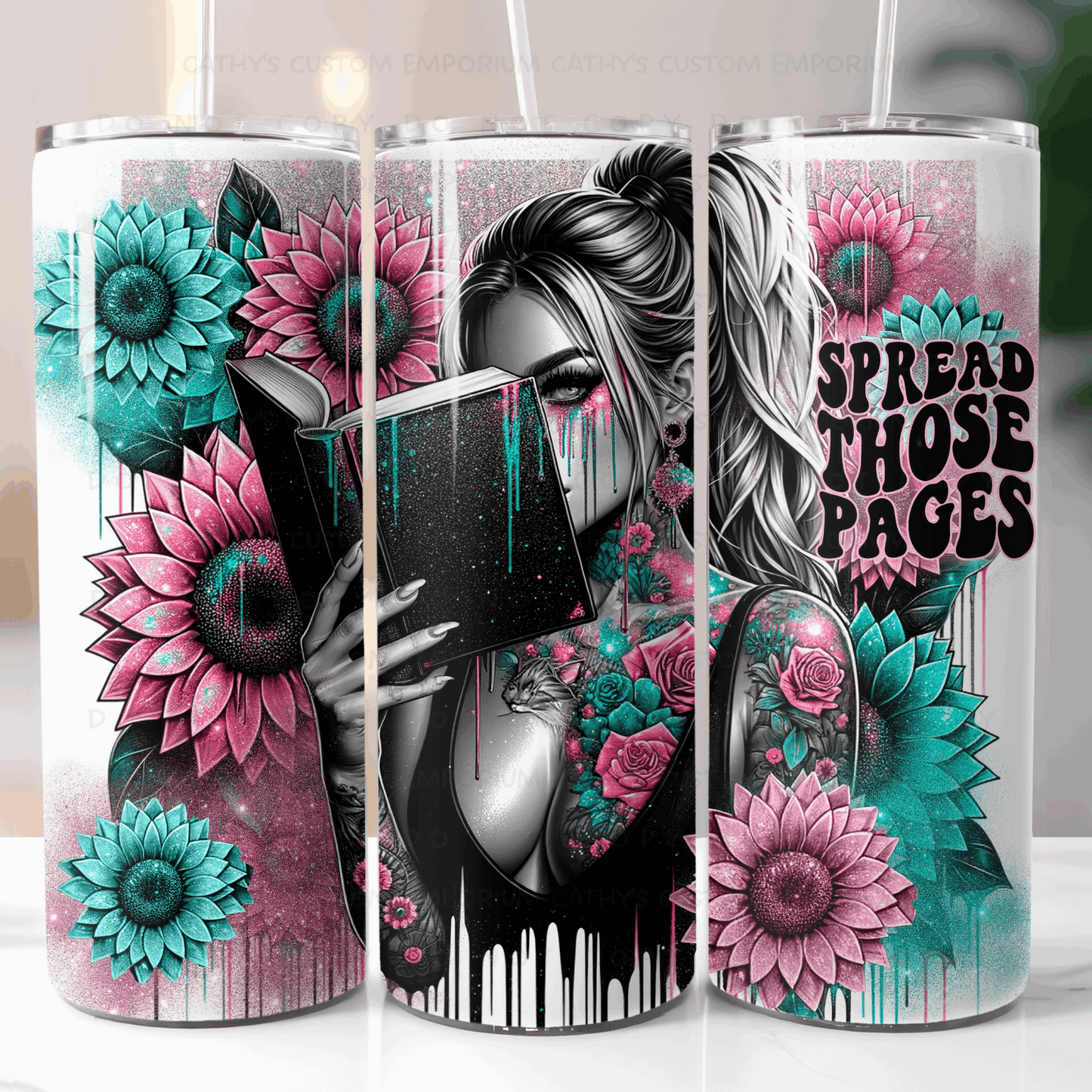 Spread Those Pages Smut Book and Floral Themed 20 Ounce Tumbler - Cathy's Custom Emporium