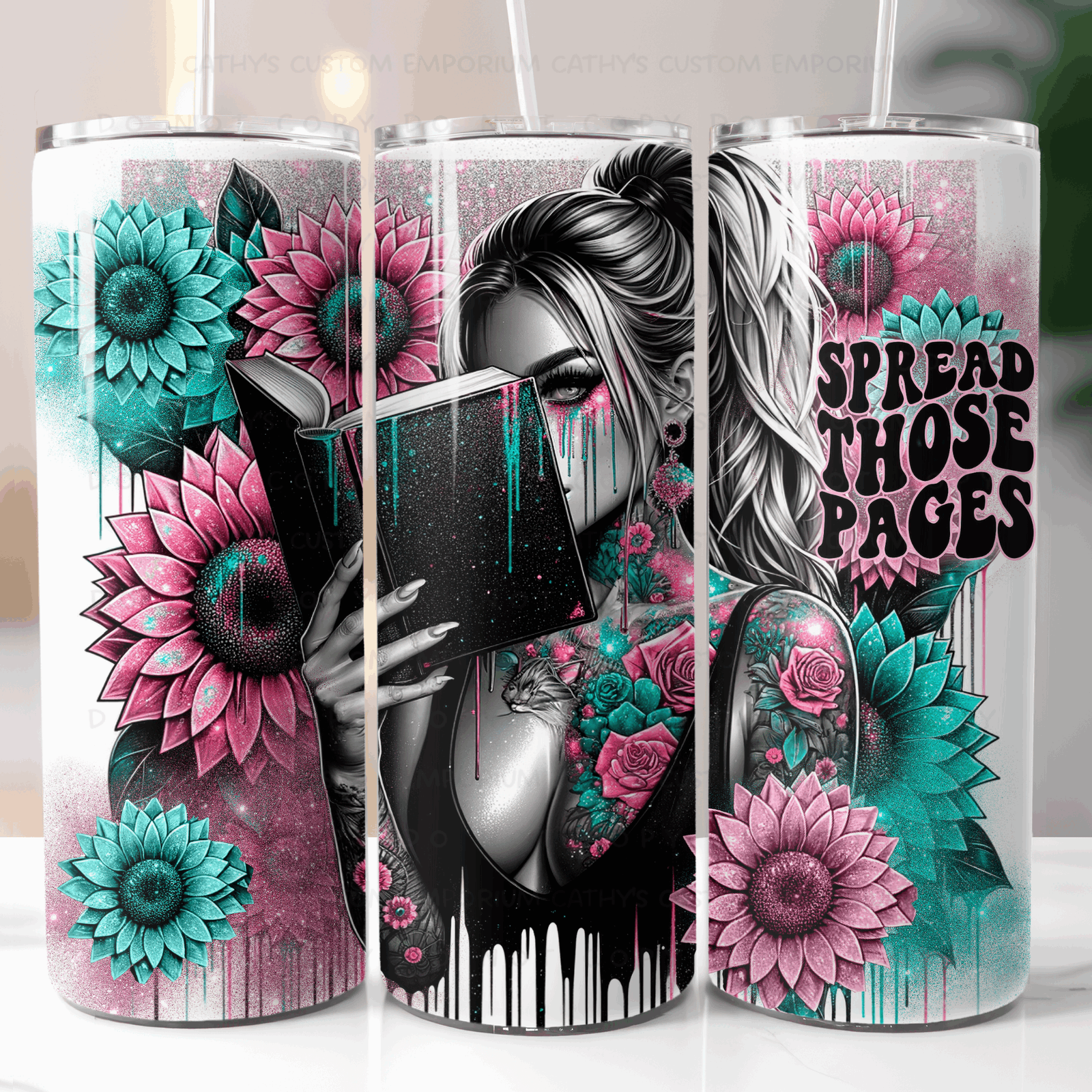 Spread Those Pages Smut Book and Floral Themed 20 Ounce Tumbler - Cathy's Custom Emporium