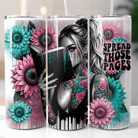 Spread Those Pages Smut Book and Floral Themed 20 Ounce Tumbler - Cathy's Custom Emporium