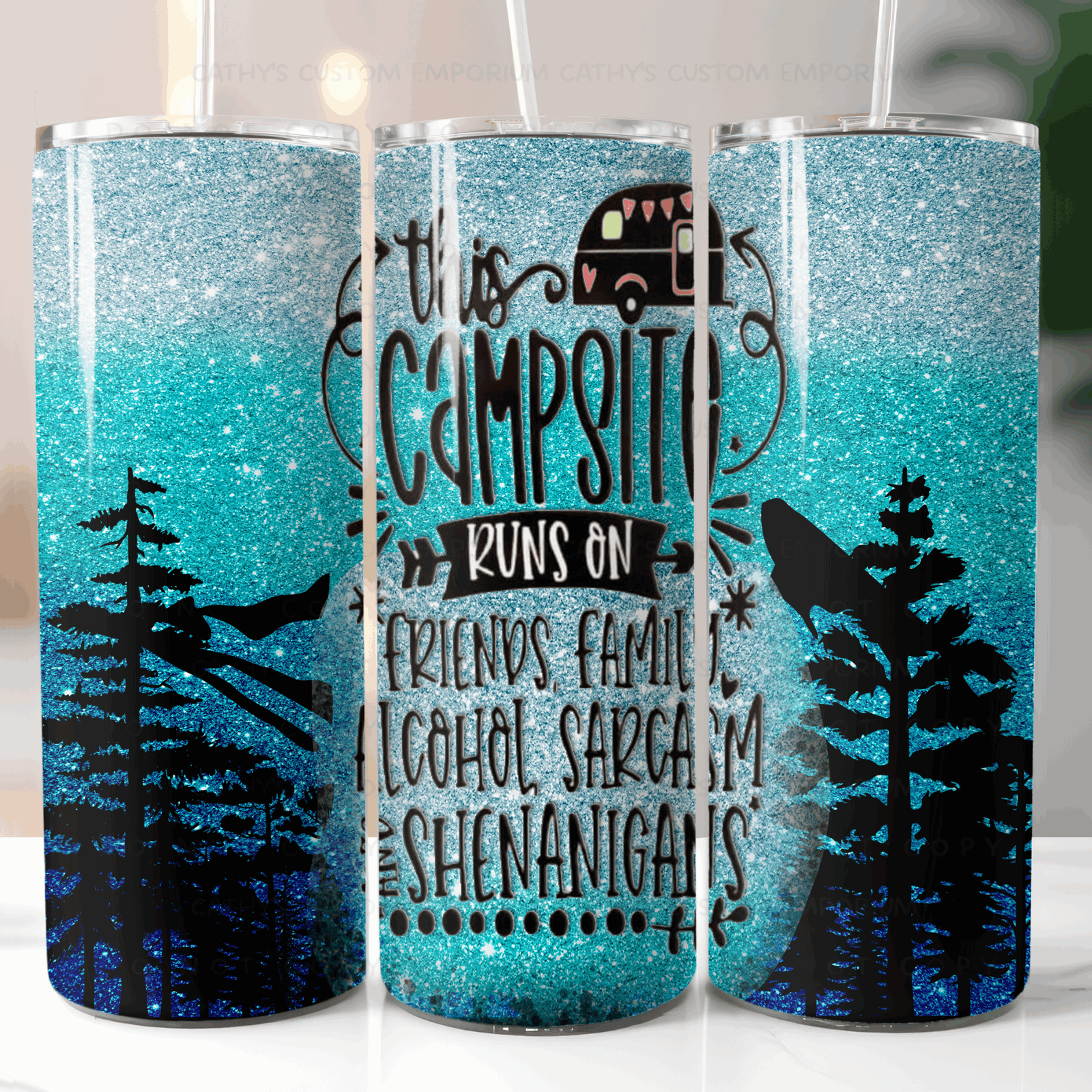This Campfire Runs on Friends Family Alcohol Sarcasm and Shenanigans  20 Ounce Tumbler - Cathy's Custom Emporium