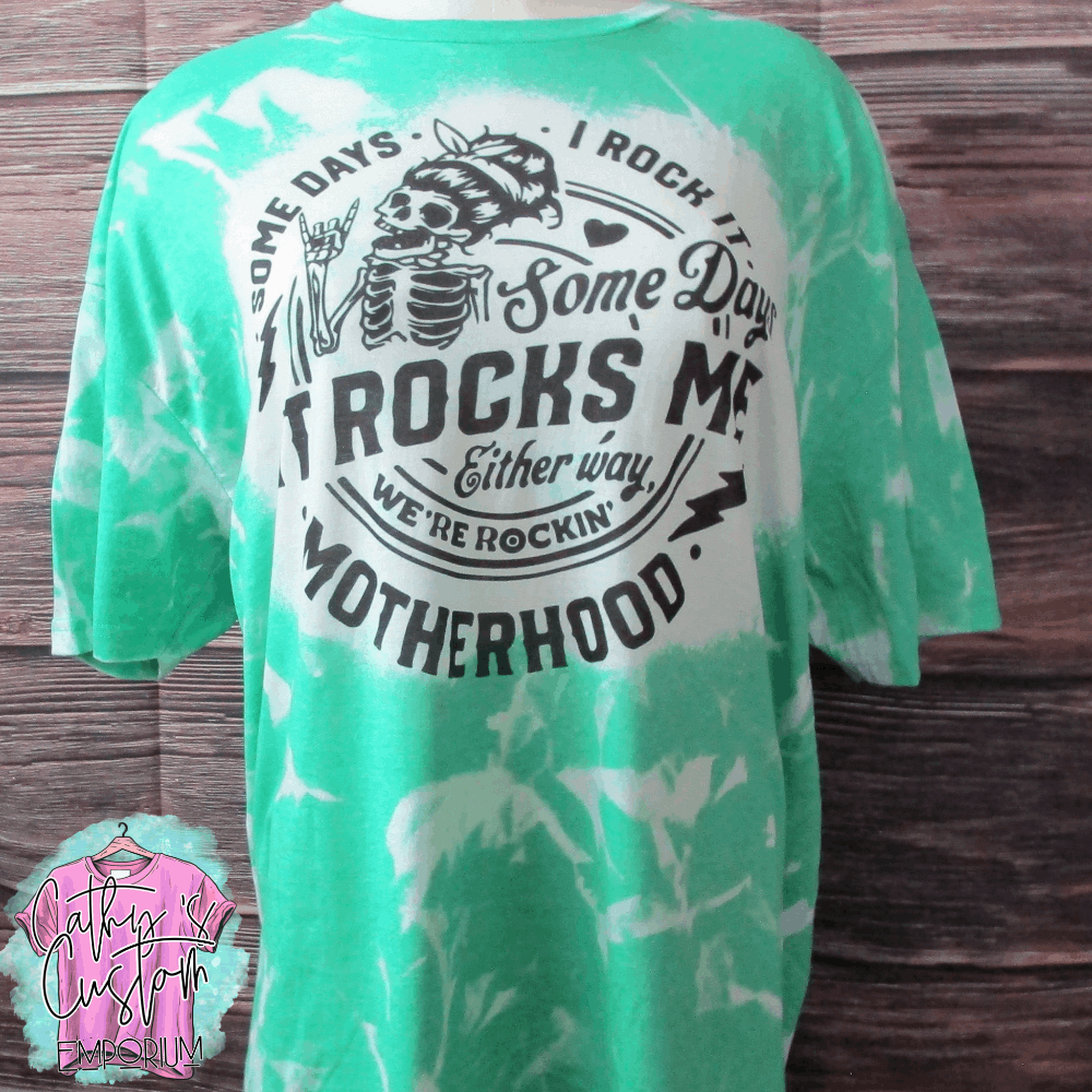We're Rocking Motherhood Funny Green Bleached T-Shirt - Cathy's Custom Emporium