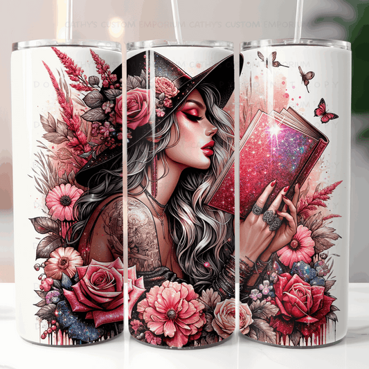Woman Floral and Book Themed 20 Ounce Tumbler - Cathy's Custom Emporium