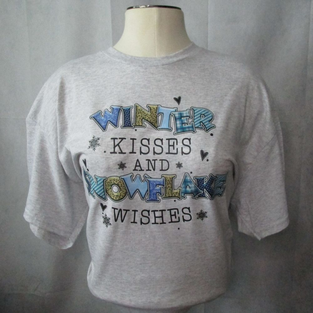 Winter Kisses & Snowflake Wishes T-Shirt - Cozy, Stylish Winter Graphic Tee