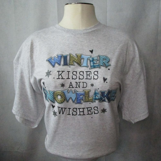 Winter Kisses & Snowflake Wishes T-Shirt - Cozy, Stylish Winter Graphic Tee