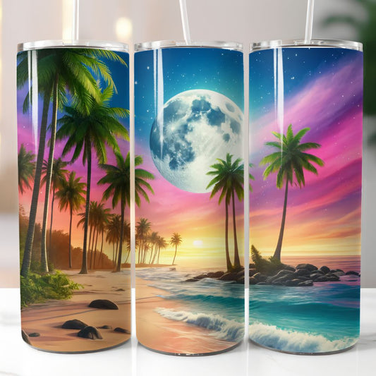 Sunset Moon & Palm Trees Tumbler