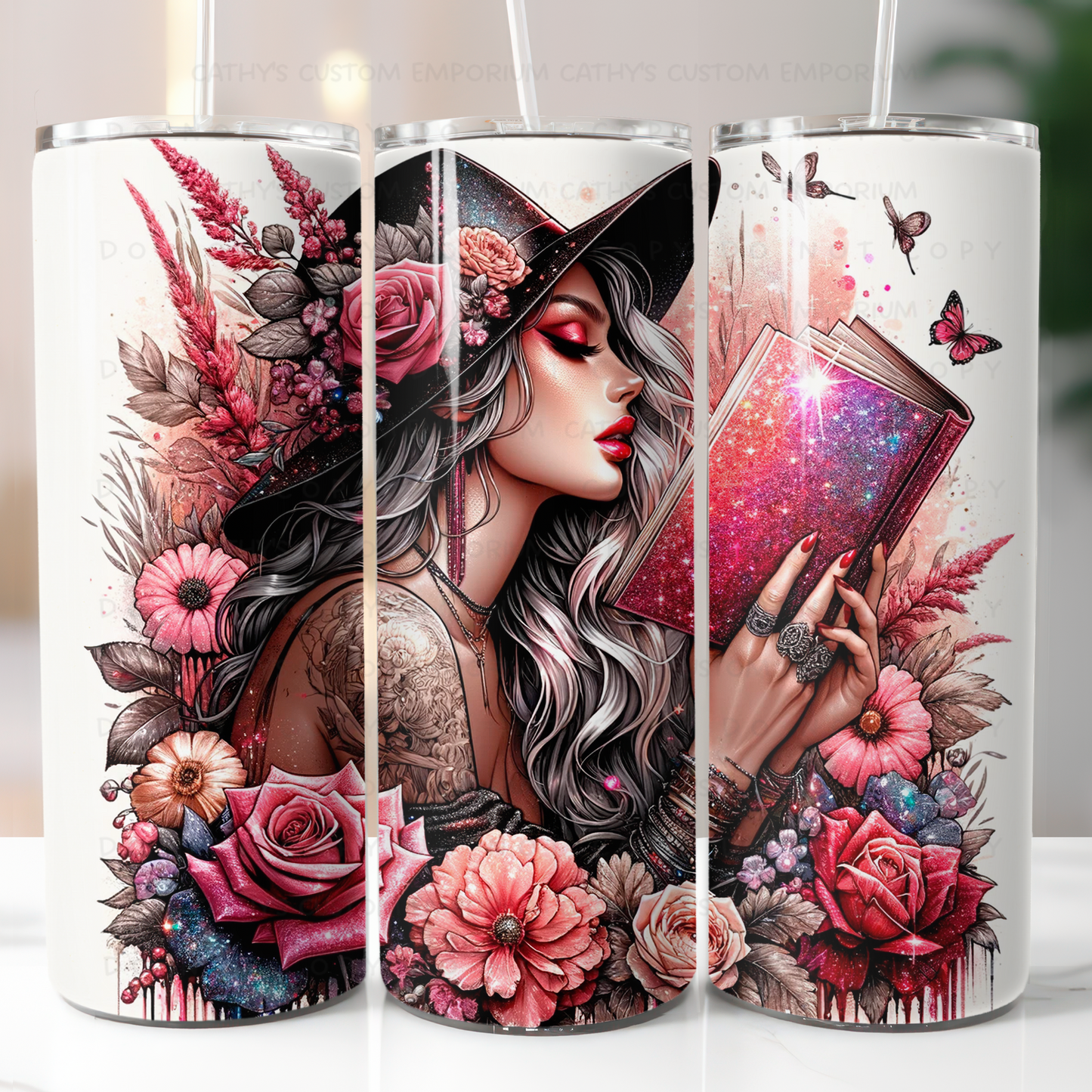 Woman Floral and Book Themed 20 Ounce Tumbler