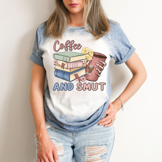 Coffee and Smut Blue Bleached Women's Graphic Tee Shirt