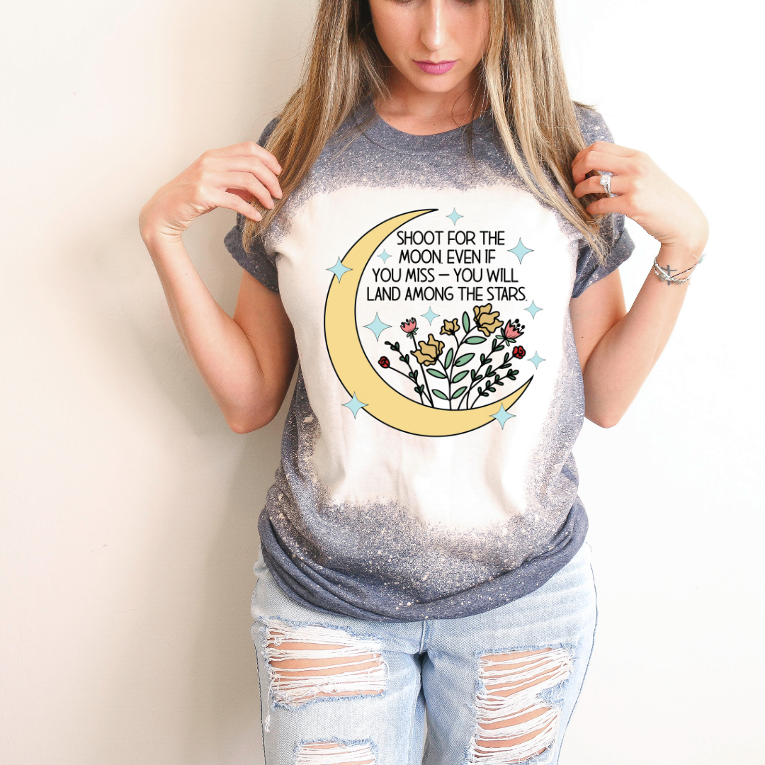 Shoot For The Moon Women's Bleached Graphic Tee Shirt