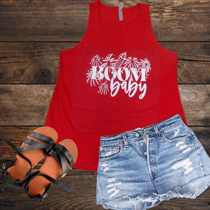 Boom Baby Fireworks Red Racerback Tank Top for Women