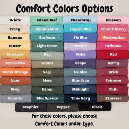 Color swatch chart with various fabric color options on a beige background.