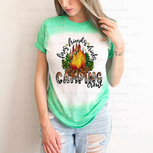 Fires Friends Drinks Camping Crew Bleached Graphic Tee Cathy's Custom Emporium