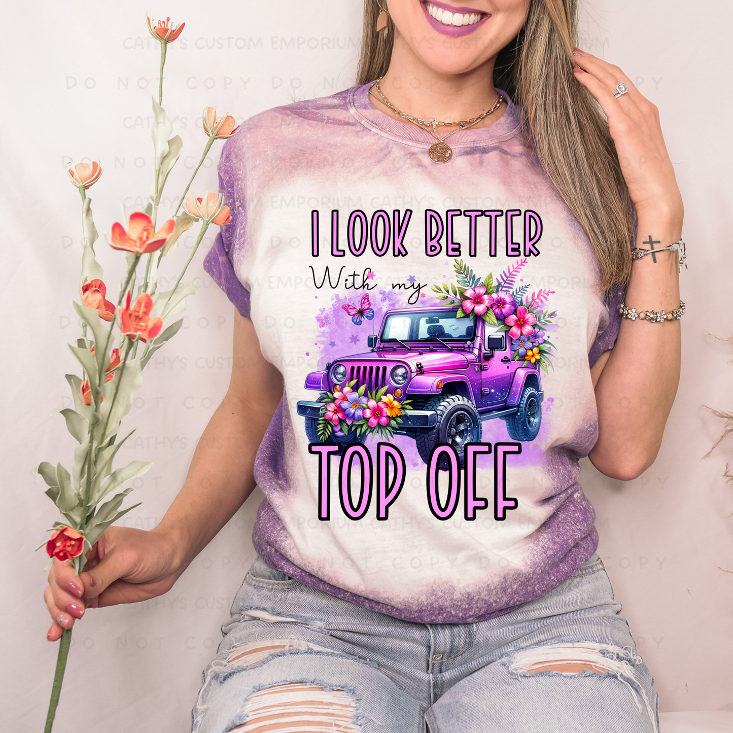 I Look Better with My Top Off Purple Jeep Bleached Graphic Tee Cathy's Custom Emporium