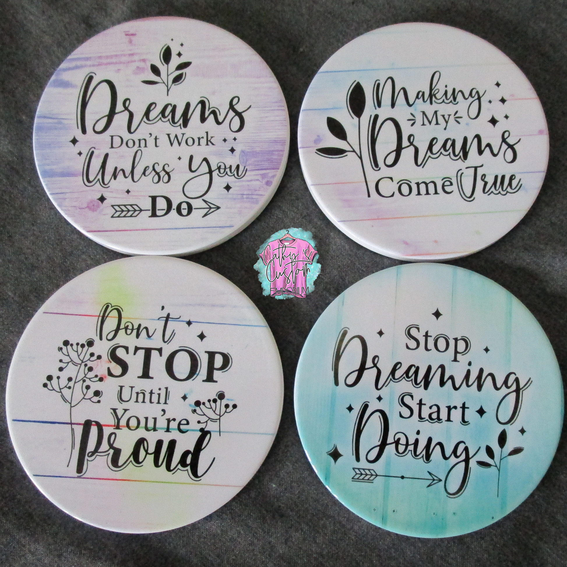 Inspirational Vibes Coaster Set: Elevate Your Sips with Positivity! Cathy's Custom Emporium