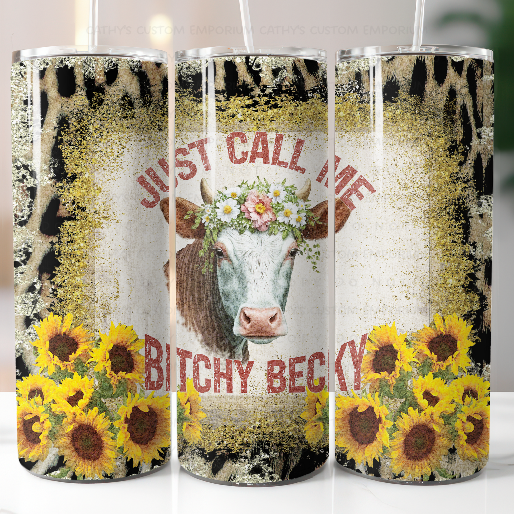 Just Call Me Bitchy Becky Cow 20 Ounce Stainless Steel Tumbler Cathy's Custom Emporium