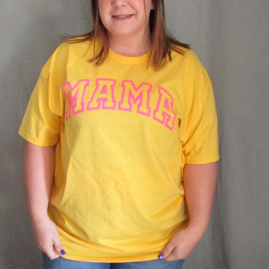 Mama Daisy Yellow with Hot Pink Puff Graphic Tee Cathy's Custom Emporium