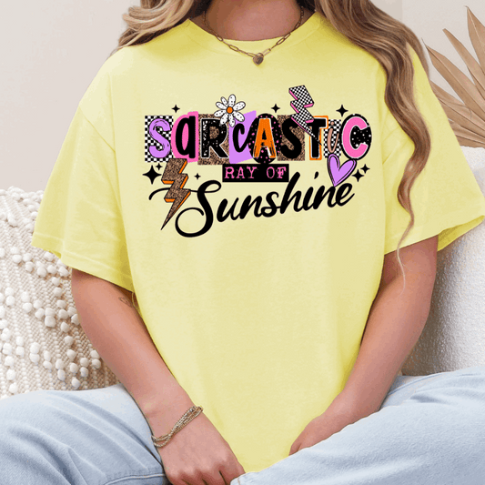 Yellow graphic T-shirt with Sarcastic Ray of Sunshine colorful design