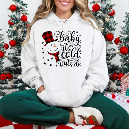 Baby It's Cold Outside snowman white buffalo plaid Hoodie sweatshirt