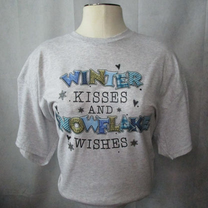 Winter Kisses &amp; Snowflake Wishes T-Shirt - Cozy, Stylish Winter Graphic Tee